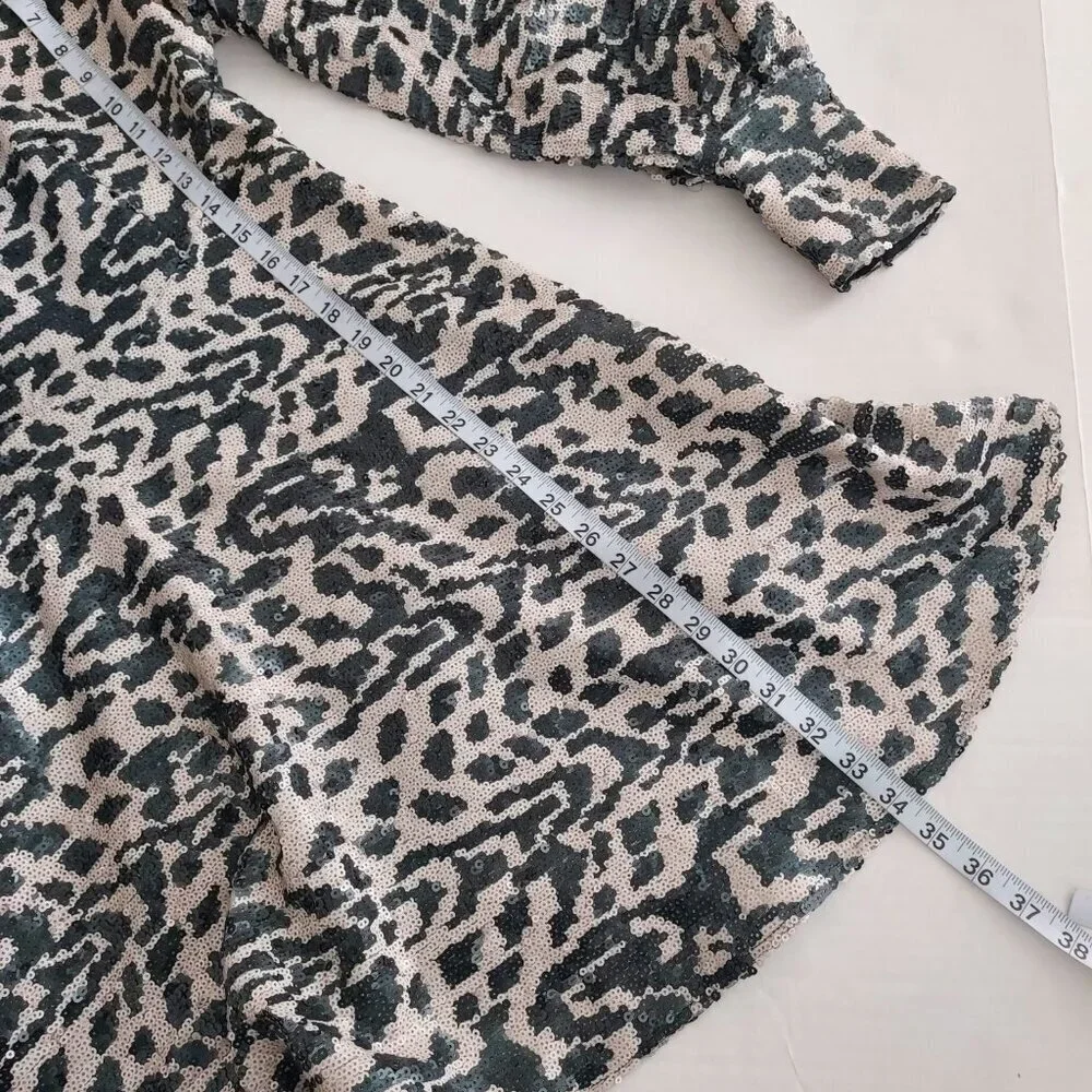 Rotate Birger Christensen Alison Sequin Leopard Puff Sleeve Mini Dress Size 4